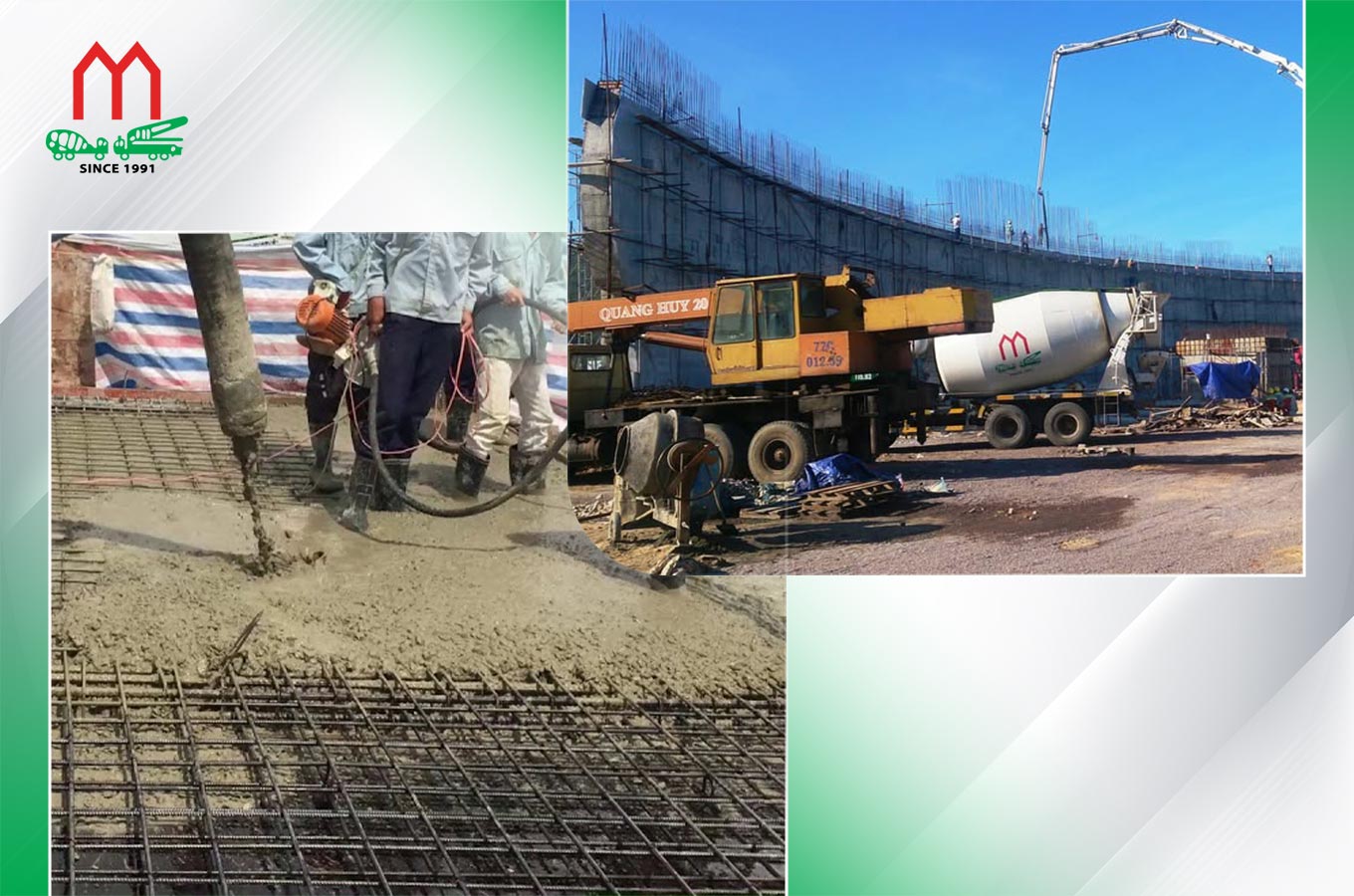 Công trường sử dụng bê tông tươi và thiết bị bơm